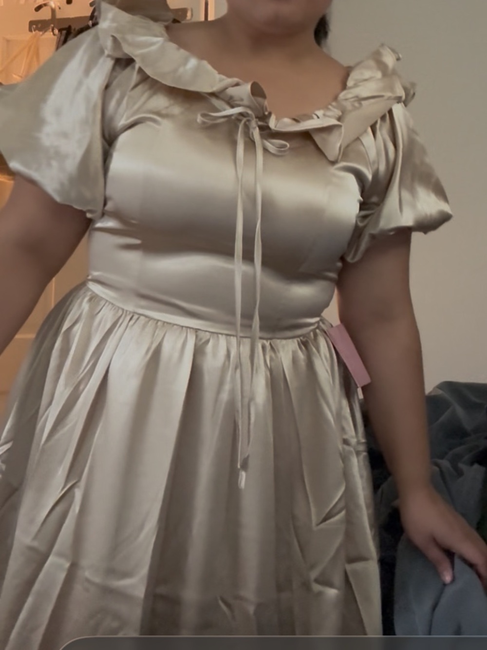 Ivy City Co Gold Satin Ruffle-Trim Maxi Dress - Picture 5 of 14
